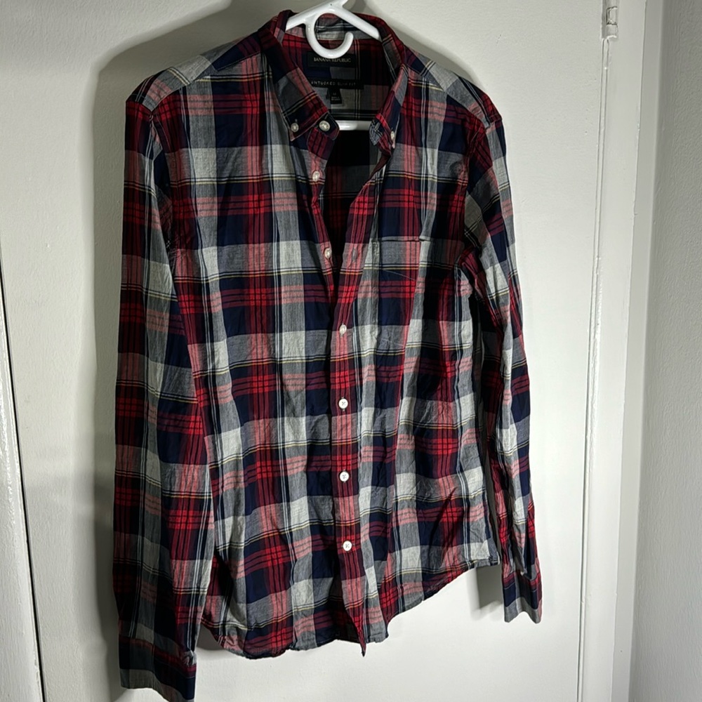 Banana Republic Men’s Medium Untucked Slim Fit Button Up Shirt Blue/Red/White